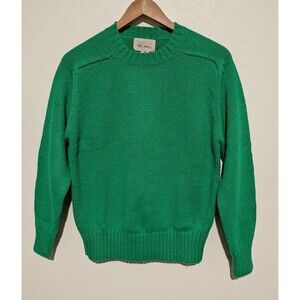 Mens Green Vintage 80s Pullover Acrylic Sweater S Full Fashioned Crew Neck